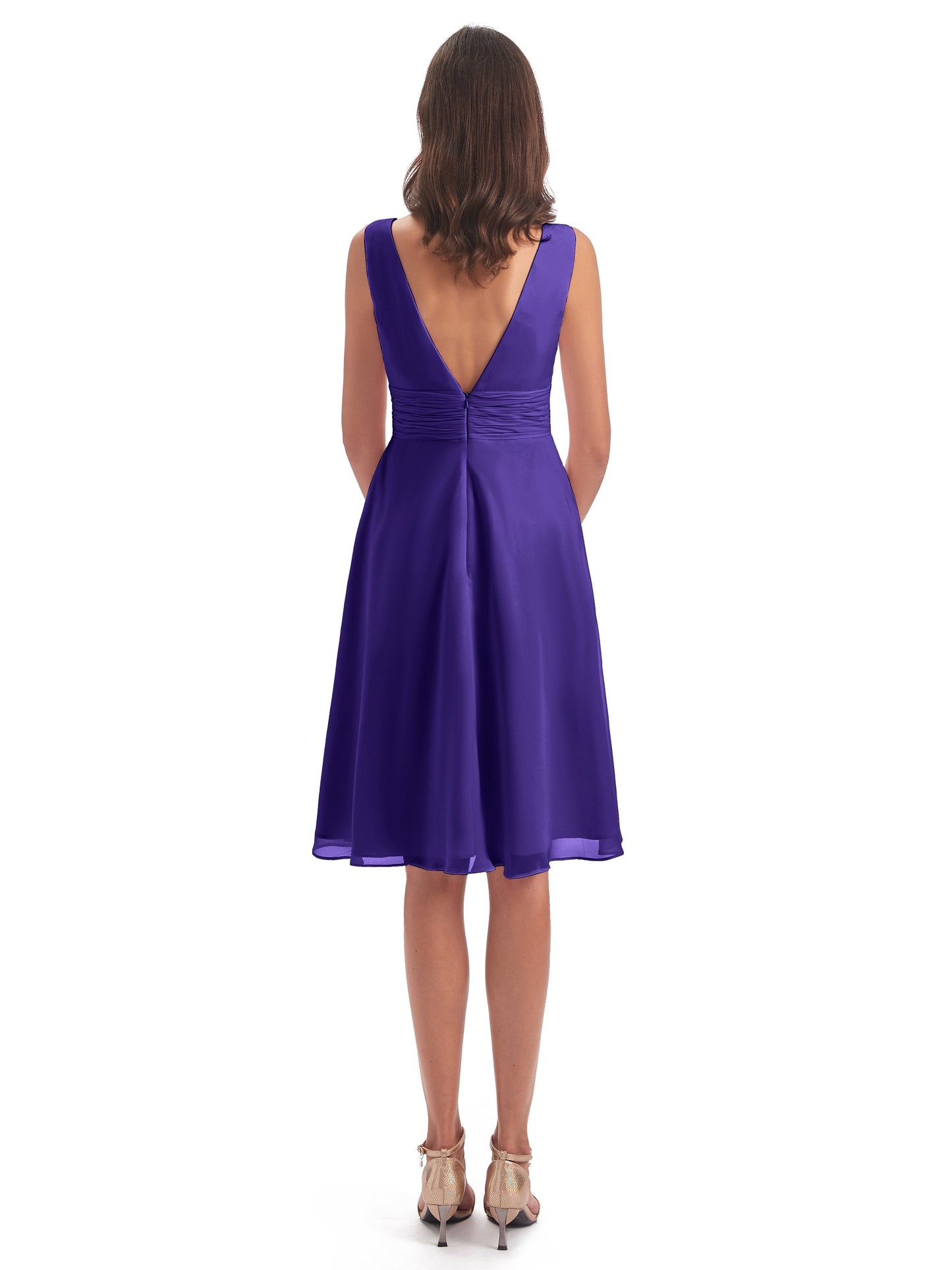 Esperanza Knee Length High Low V-neck Chiffon Bridesmaid Dresses