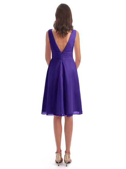 Esperanza Knee Length High Low V-neck Chiffon Bridesmaid Dresses