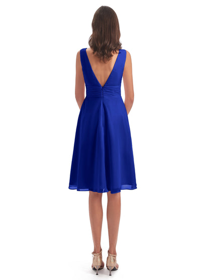 Esperanza Knee Length High Low V-neck Chiffon Bridesmaid Dresses