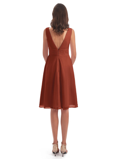 Esperanza Knee Length High Low V-neck Chiffon Bridesmaid Dresses