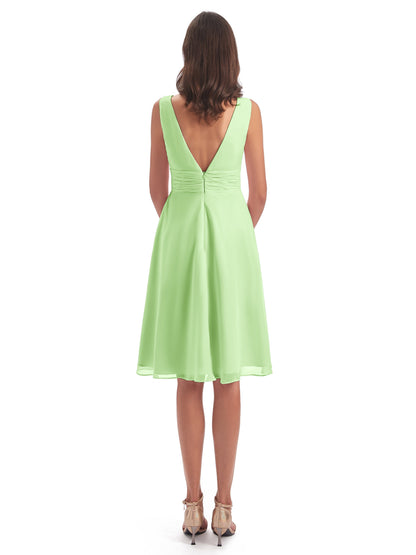 Esperanza Knee Length High Low V-neck Chiffon Bridesmaid Dresses
