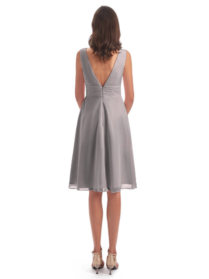 Esperanza Knee Length High Low V-neck Chiffon Bridesmaid Dresses