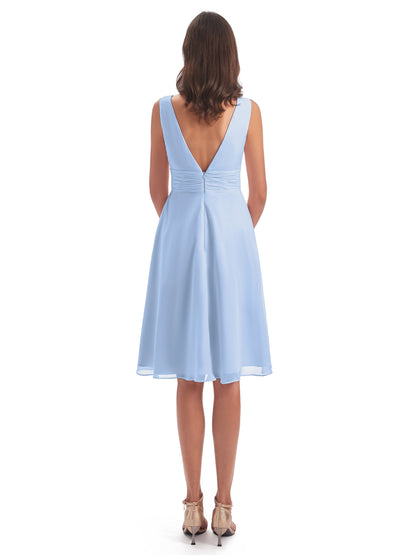 Esperanza Knee Length High Low V-neck Chiffon Bridesmaid Dresses