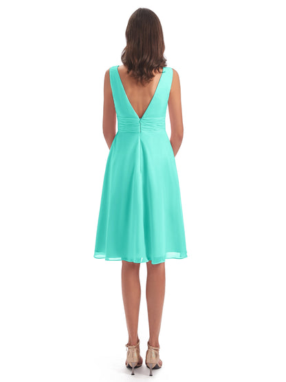 Esperanza Knee Length High Low V-neck Chiffon Bridesmaid Dresses