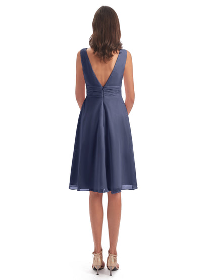Esperanza Knee Length High Low V-neck Chiffon Bridesmaid Dresses