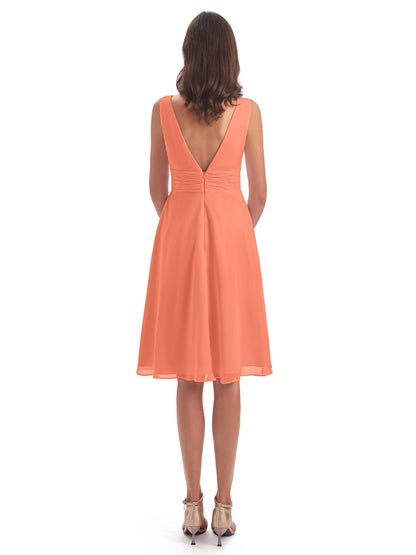 Esperanza Knee Length High Low V-neck Chiffon Bridesmaid Dresses