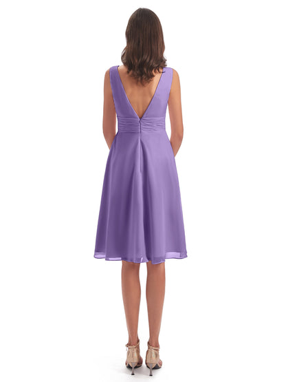 Esperanza Knee Length High Low V-neck Chiffon Bridesmaid Dresses