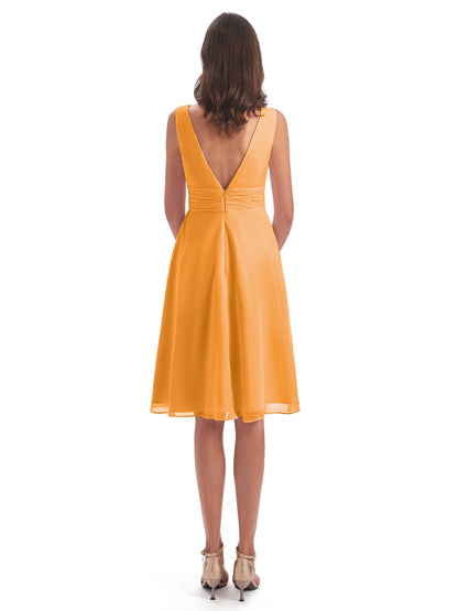Esperanza Knee Length High Low V-neck Chiffon Bridesmaid Dresses