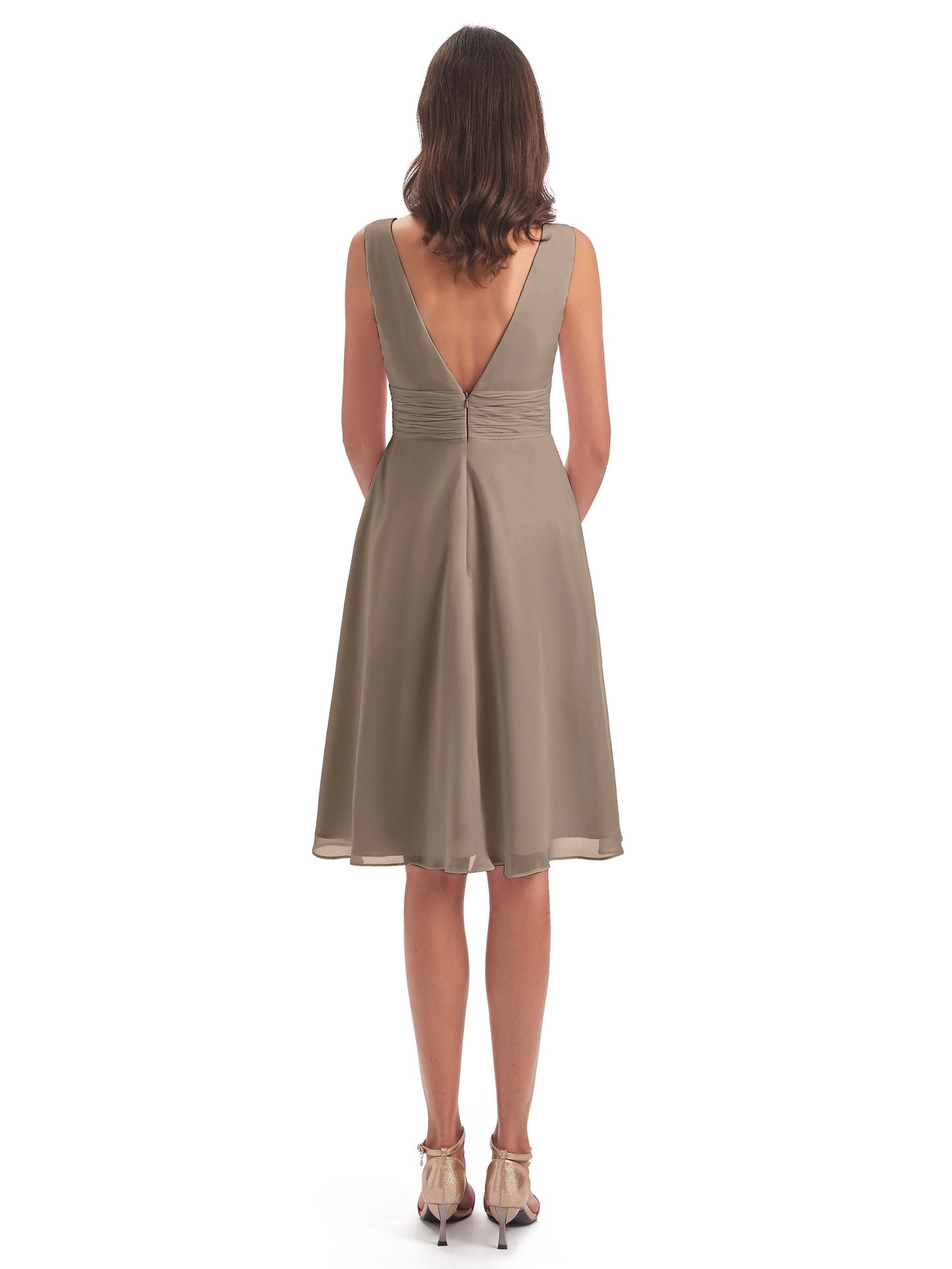 Esperanza Knee Length High Low V-neck Chiffon Bridesmaid Dresses