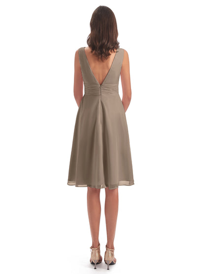 Esperanza Knee Length High Low V-neck Chiffon Bridesmaid Dresses