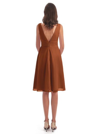 Esperanza Knee Length High Low V-neck Chiffon Bridesmaid Dresses