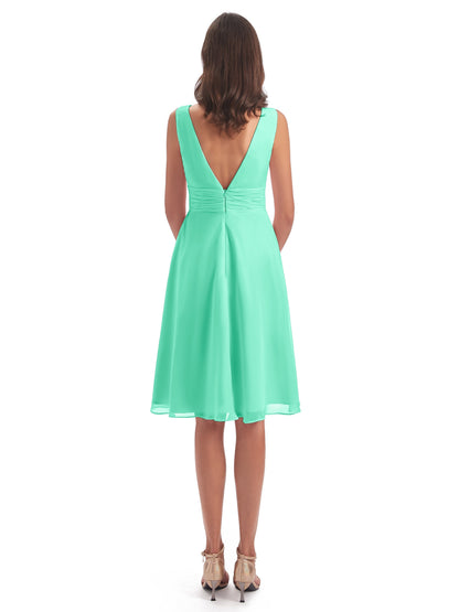 Esperanza Knee Length High Low V-neck Chiffon Bridesmaid Dresses