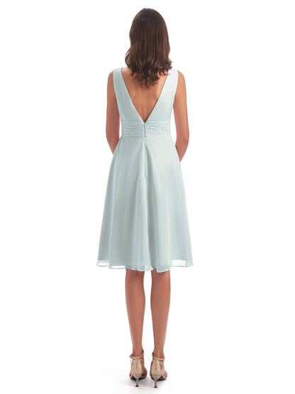 Esperanza Knee Length High Low V-neck Chiffon Bridesmaid Dresses