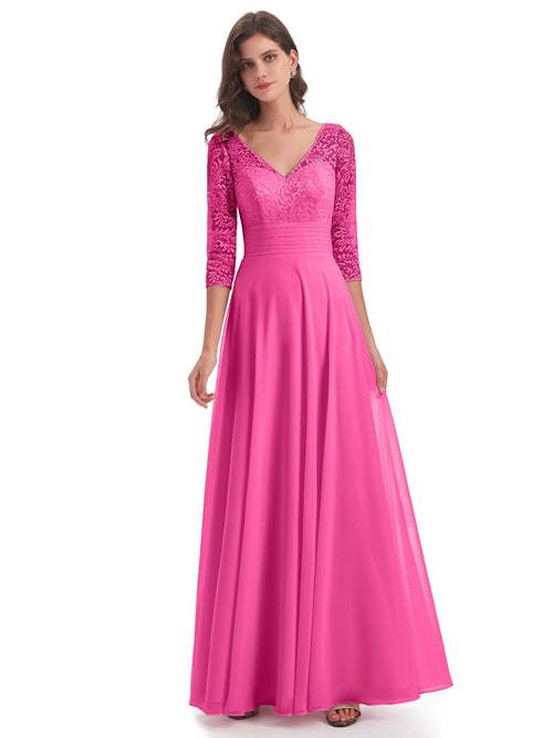 Florence V-Neck 3/4 Length Sleeves Lace Bridesmaid Dresses