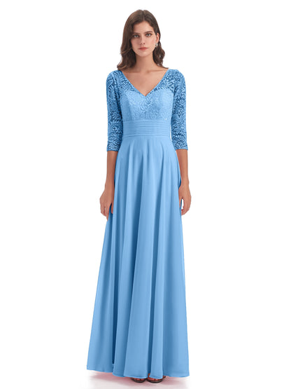 Florence V-Neck 3/4 Length Sleeves Lace Bridesmaid Dresses