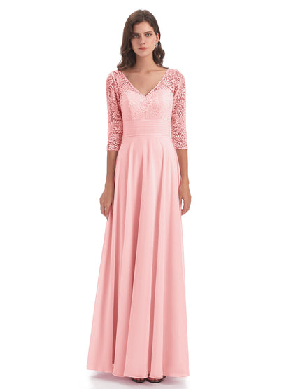 Florence V-Neck 3/4 Length Sleeves Lace Bridesmaid Dresses