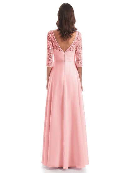 Florence V-Neck 3/4 Length Sleeves Lace Bridesmaid Dresses