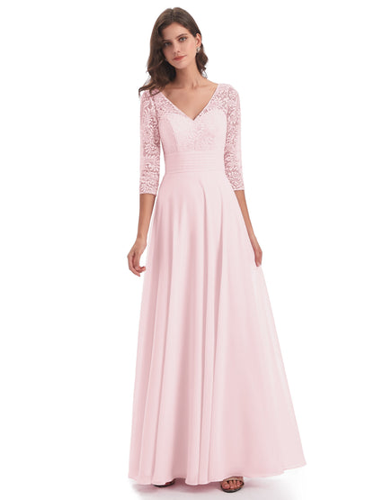 Florence V-Neck 3/4 Length Sleeves Lace Bridesmaid Dresses