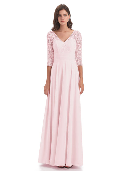 Florence V-Neck 3/4 Length Sleeves Lace Bridesmaid Dresses