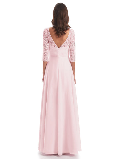 Florence V-Neck 3/4 Length Sleeves Lace Bridesmaid Dresses