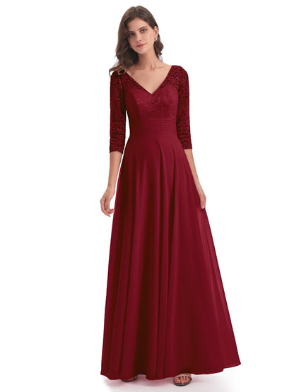 Florence V-Neck 3/4 Length Sleeves Lace Bridesmaid Dresses