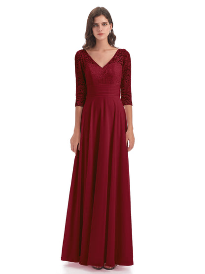 Florence V-Neck 3/4 Length Sleeves Lace Bridesmaid Dresses