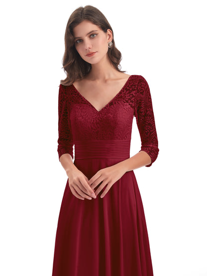 Florence V-Neck 3/4 Length Sleeves Lace Bridesmaid Dresses