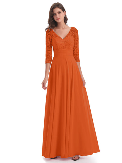 Florence V-Neck 3/4 Length Sleeves Lace Bridesmaid Dresses