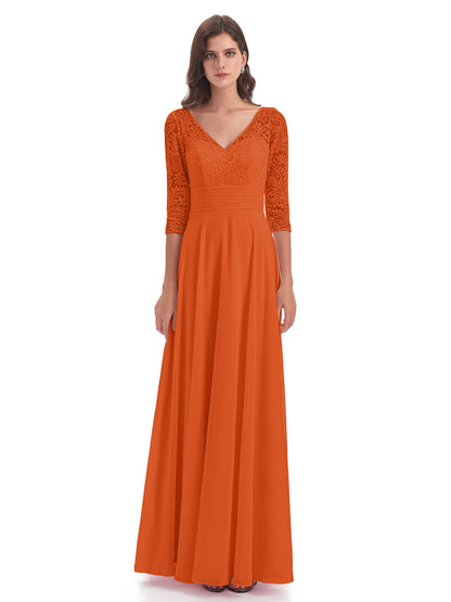 Florence V-Neck 3/4 Length Sleeves Lace Bridesmaid Dresses