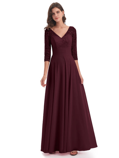 Florence V-Neck 3/4 Length Sleeves Lace Bridesmaid Dresses