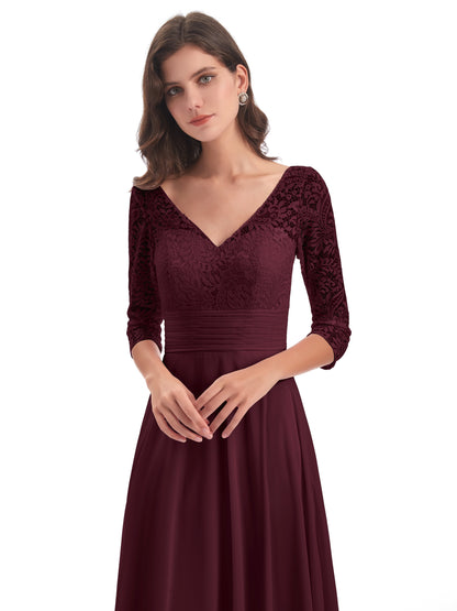 Florence V-Neck 3/4 Length Sleeves Lace Bridesmaid Dresses