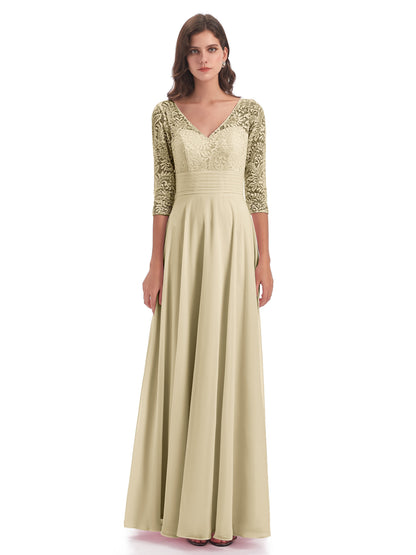 Florence V-Neck 3/4 Length Sleeves Lace Bridesmaid Dresses