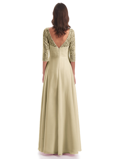 Florence V-Neck 3/4 Length Sleeves Lace Bridesmaid Dresses