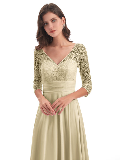 Florence V-Neck 3/4 Length Sleeves Lace Bridesmaid Dresses