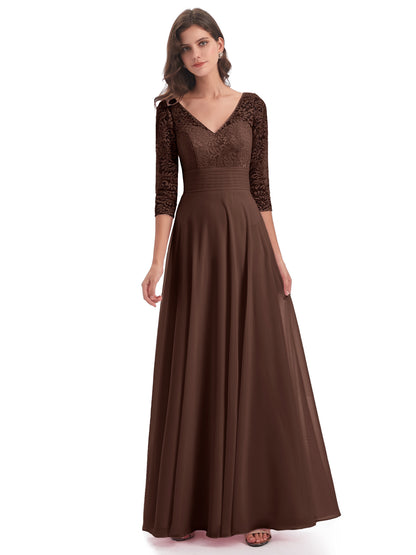 Florence V-Neck 3/4 Length Sleeves Lace Bridesmaid Dresses