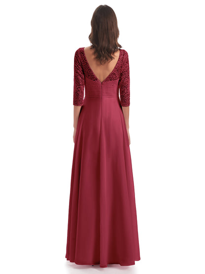 Florence V-Neck 3/4 Length Sleeves Lace Bridesmaid Dresses