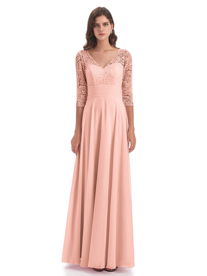 Florence V-Neck 3/4 Length Sleeves Lace Bridesmaid Dresses