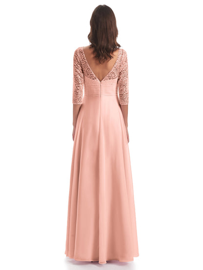 Florence V-Neck 3/4 Length Sleeves Lace Bridesmaid Dresses