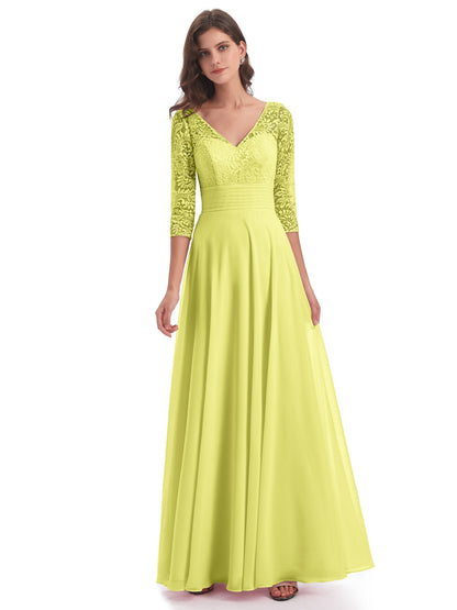 Florence V-Neck 3/4 Length Sleeves Lace Bridesmaid Dresses