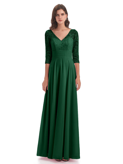Florence V-Neck 3/4 Length Sleeves Lace Bridesmaid Dresses