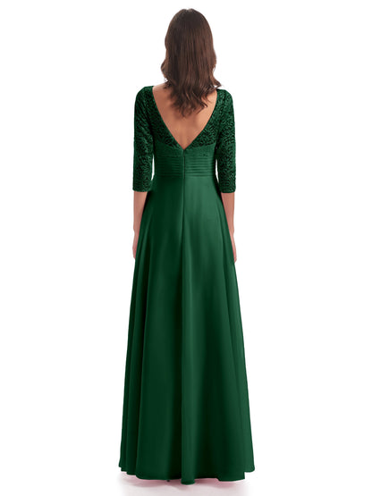 Florence V-Neck 3/4 Length Sleeves Lace Bridesmaid Dresses