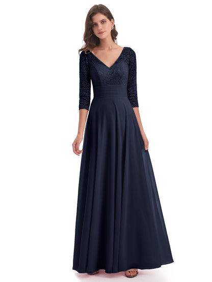 Florence V-Neck 3/4 Length Sleeves Lace Bridesmaid Dresses