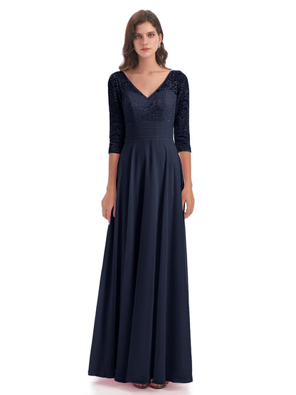 Florence V-Neck 3/4 Length Sleeves Lace Bridesmaid Dresses