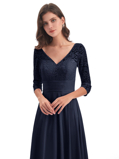 Florence V-Neck 3/4 Length Sleeves Lace Bridesmaid Dresses
