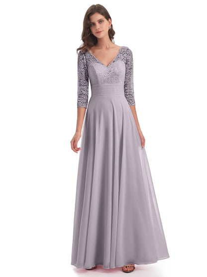 Florence V-Neck 3/4 Length Sleeves Lace Bridesmaid Dresses