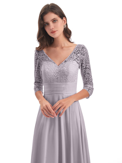 Florence V-Neck 3/4 Length Sleeves Lace Bridesmaid Dresses