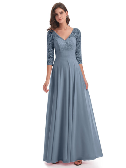 Florence V-Neck 3/4 Length Sleeves Lace Bridesmaid Dresses