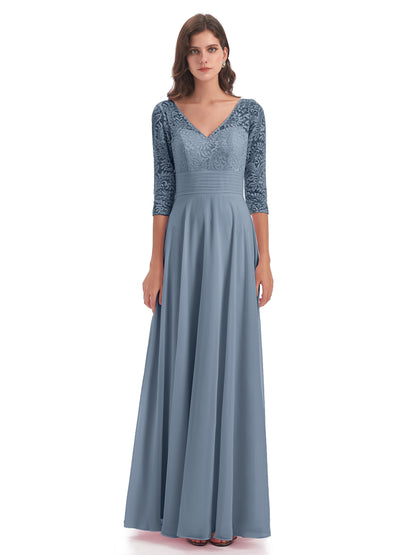 Florence V-Neck 3/4 Length Sleeves Lace Bridesmaid Dresses