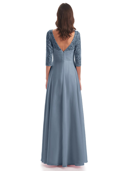 Florence V-Neck 3/4 Length Sleeves Lace Bridesmaid Dresses