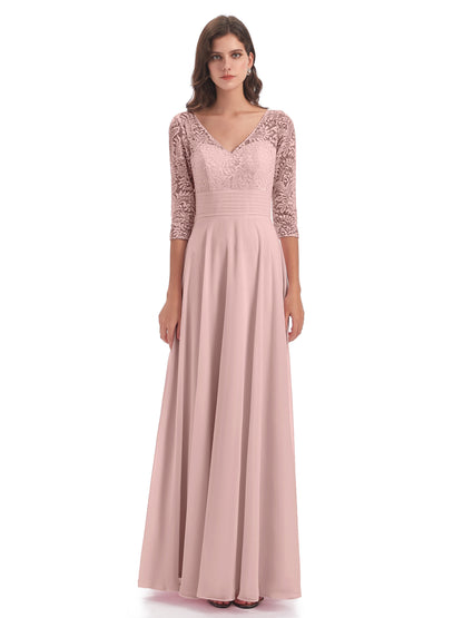 Florence V-Neck 3/4 Length Sleeves Lace Bridesmaid Dresses